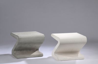 pair of concrete stools in the shape of a zigzag