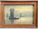 an image of a painting of a boat in a body of water