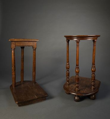 pair of antique wooden side tables with turned legs