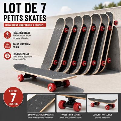 six skateboards stacked on top of each other on the ground