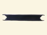 a close up of a black plastic shelf with a white background
