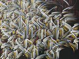 peinture représentant un grand nombre de lettres sur fond noir
