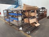 many boxes and boxes stacked on a rack in a warehouse