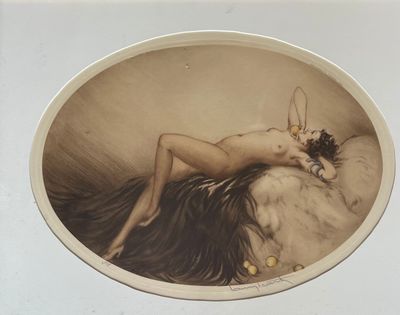 tableau représentant une femme nue allongée sur un lit, la tête posée sur un oreiller