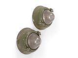 pair of olive green military helmet stud earrings on a white background