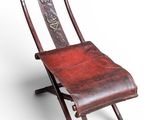 an image of a wooden chair with a leather seat on a white background