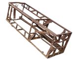 a metal rack that has a bunch of wooden items inside of it