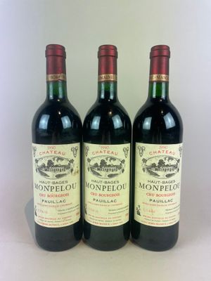 3 btls Château Haut-Bages Monpelou 1990 - Pauillac (ELT - TV…