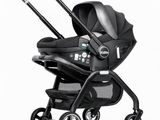 a black stroller with a black seat and a black handlebar