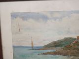 a picture of a painting of a lighthouse in the water