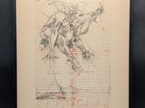 a drawing of a man riding a horse on top of a sheet of paper