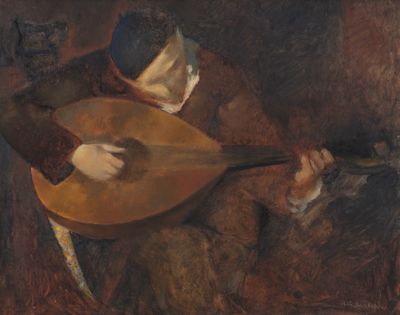 an image of a painting of a man playing a lute