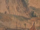 a picture of a painting of a boat in the water
