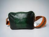 green snake skin leather cross body bag with orange strap