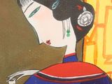 a painting of a woman sitting in a chair reading a book
