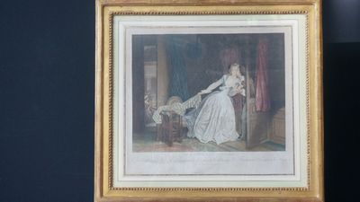 painting of a woman in a white dress is hanging on a wall