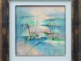 a painting of a painting of a boat in the water
