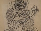 drawing of a clown with a guitar in his hands