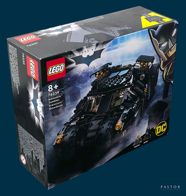 lego batman batmobile set in a box on a blue background