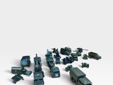 a lot of toy vehicles that are on a white surface