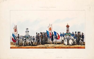 tableau représentant un groupe d'hommes en uniforme militaire, debout les uns à côté des autres