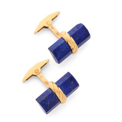 paire de boutons de manchette en lapis-lazuli et or