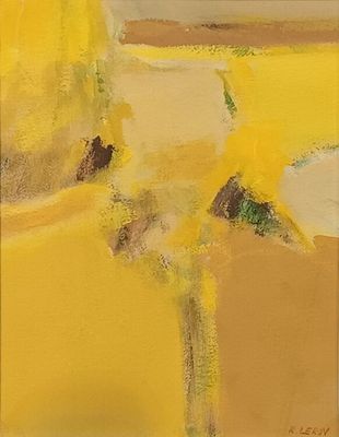painting of sunflowers in a vase on a yellow background