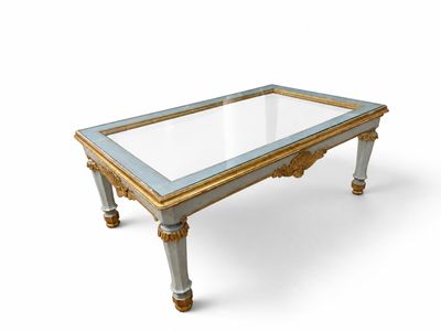 an image of a coffee table with a glass top on a white background