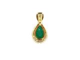 a gold pendant with a green tear shaped stone and diamonds
