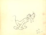 an old drawing of a cartoon dog with a hat on its head