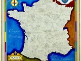 carte de la France avec des drapeaux et des armoiries