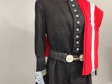 black and red uniform on a mannequin with a belt