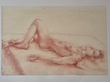 an image of a drawing of a nude woman laying on a bed