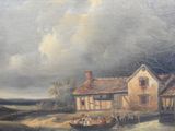 a painting of people on a boat in the water
