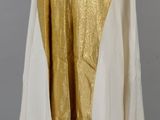 an image of a gold and white cape on a mannequin mannequin