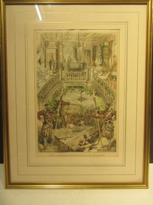 framed picture of a painting of a garden with people in it