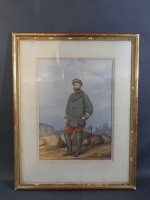an old picture of a man in a military uniform standing next to a dog