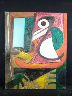 une photo d'un tableau représentant un oiseau posé sur une table