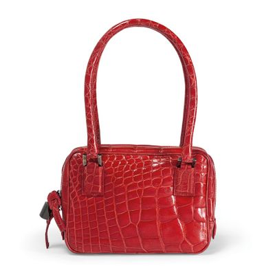 a red handbag on a white background
