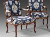 a pair of louis ii style walnut armchairs with blue upholstered upholstered upholstered upholstered upholstered upholstered upholstered
