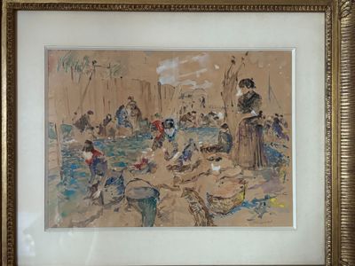 une photo d'un tableau représentant des personnes sur la plage