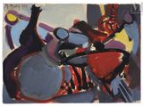 une image d'un tableau représentant un homme à moto