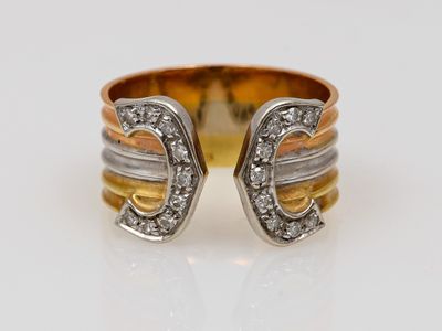 bague bicolore or et argent sertie de diamants