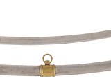 two swords with gold handles and a hook on a white background