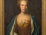 portrait of a woman in a yellow dress and blue shawl