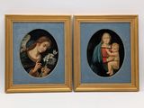 two framed pictures of a woman holding a baby and a child