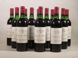 six bouteilles de vin sont alignées sur une table