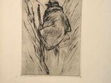 pencil drawing of a man sleeping in a bed with his head on a pillow