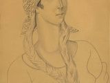 dessin représentant une femme portant un foulard et un châle sur la tête