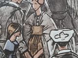a drawing of a group of people sitting on a bench